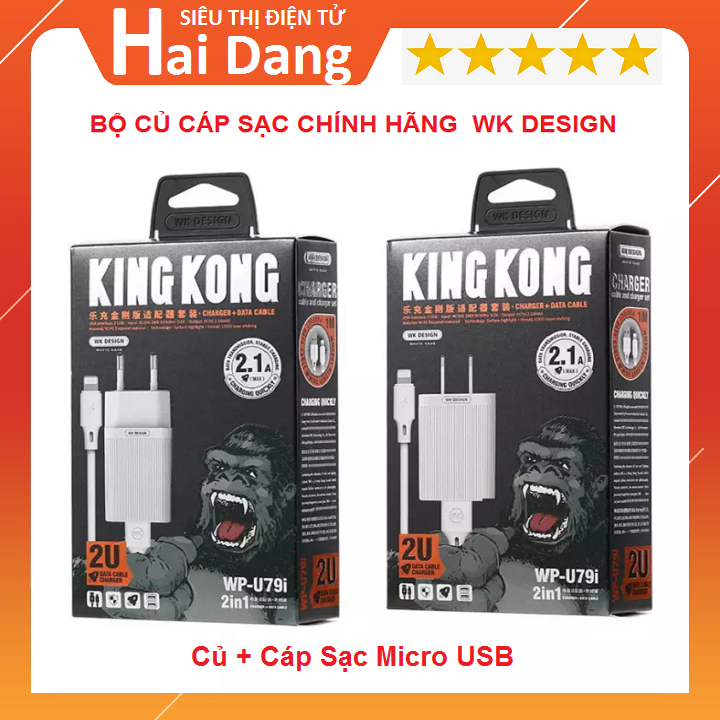 Bộ củ cáp sạc nhanh hãng wk - design model wp-u79i kingkong chuẩn qualcomm qc 3.0 - 2 cổng usb, sạc cùng lúc 2 thiết bị, củ sạc iphône