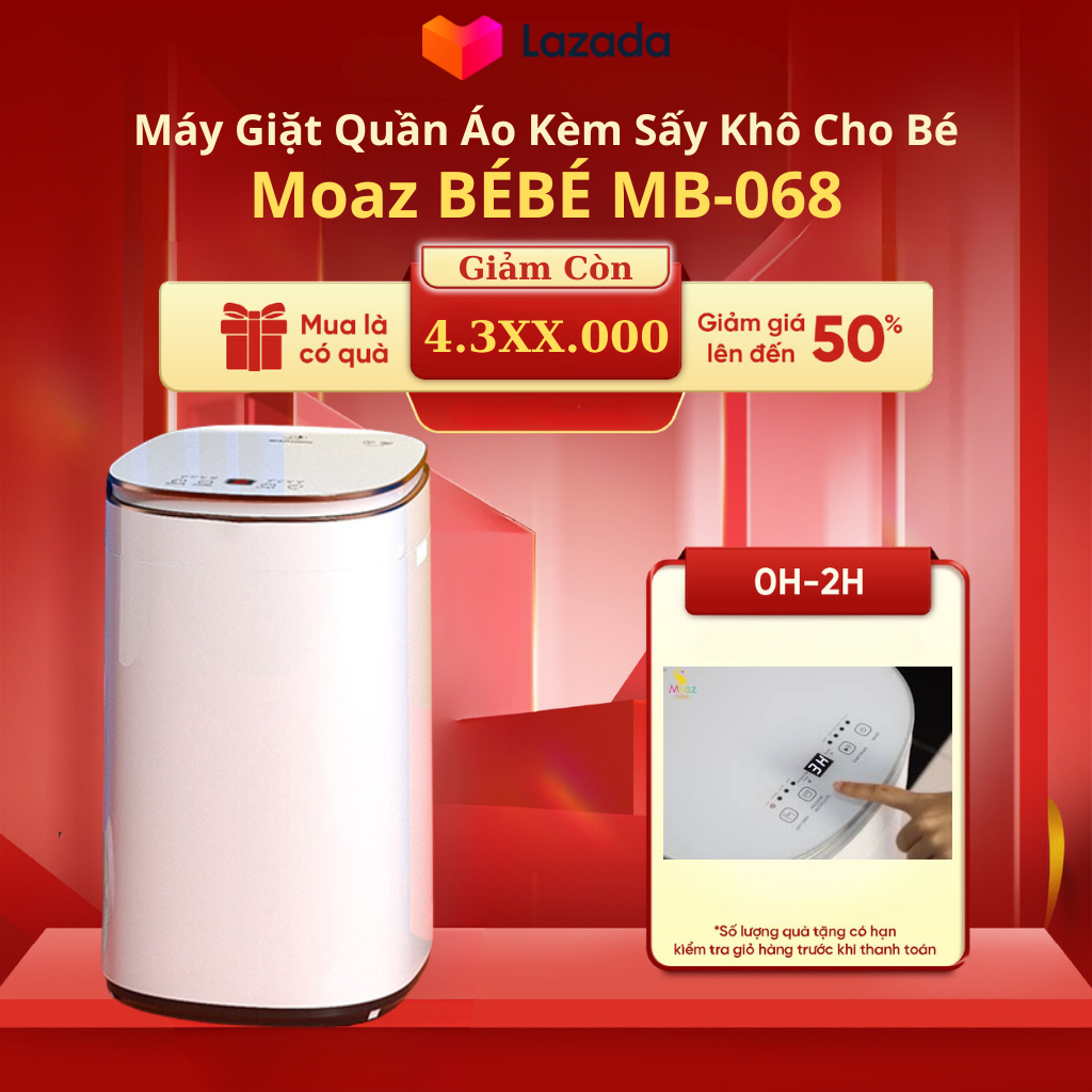 Máy giặt quần áo kèm sấy khô cho bé Moaz BÉBÉ MB068 bảo hành 12 tháng