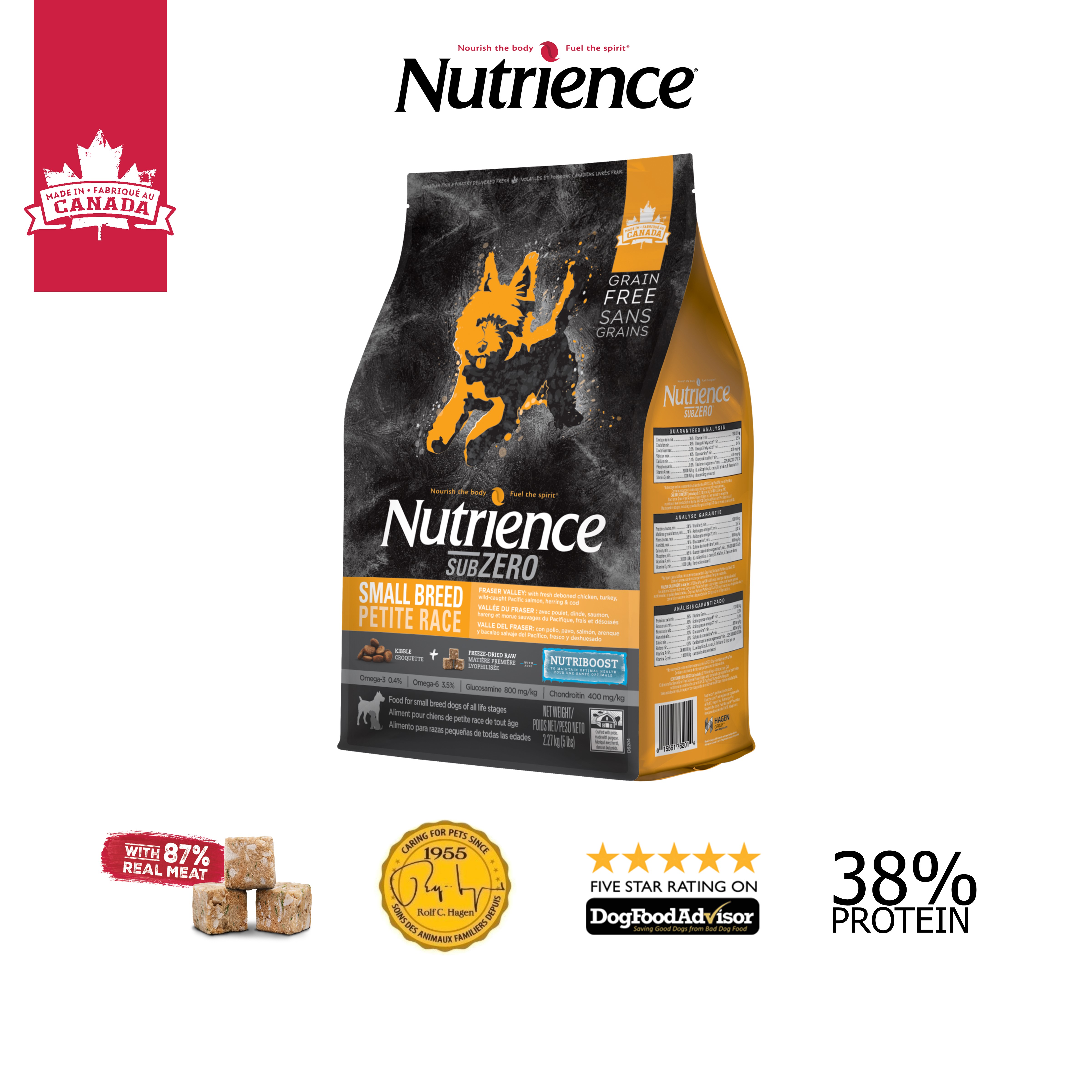 Thức ăn hạt nhỏ cho chó Nutrience Subzero Grain-free Fraser Valley - gà tây, cá hồi, cá trích, cá tuyết và rau củ trái cây tự nhiên