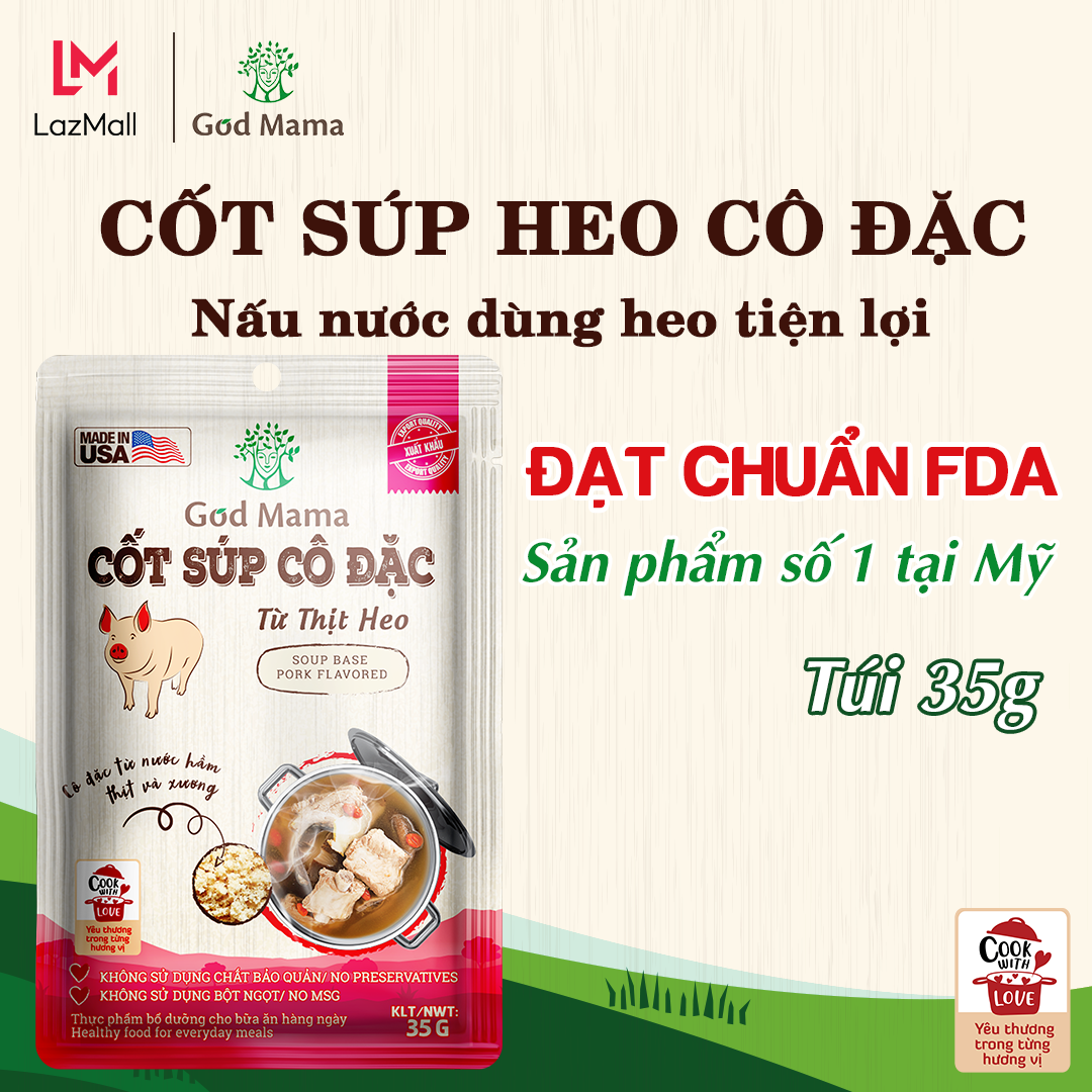 [CP] Cốt súp cô đặc Heo (35g) - Từ Thịt và Xương Heo - Nấu Nước Hầm Heo Nhanh  - Tiện Lợi Cho Bữa Ăn Gia Đình - An toàn Bổ Dưỡng Cho Chính Gia Đình Bạn- Thương Hiệu God Mama (35gram)