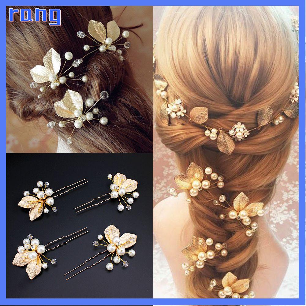 1/2 * Ngọc Trai Pha Lê Phụ Kiện Cài Tóc Thời Trang Phụ Kiện Tóc Cưới Ngọc Trai Cô Dâu Rhinestone Tóc Kẹp Cho Phụ Nữ Cô Gái Kẹp Tóc Vàng Bạc Phù Dâu Đồ Trang Sức Tóc