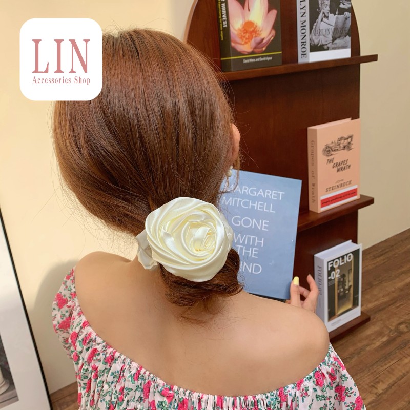 Scrunchies Cột Tóc Đính Hoa Hồng