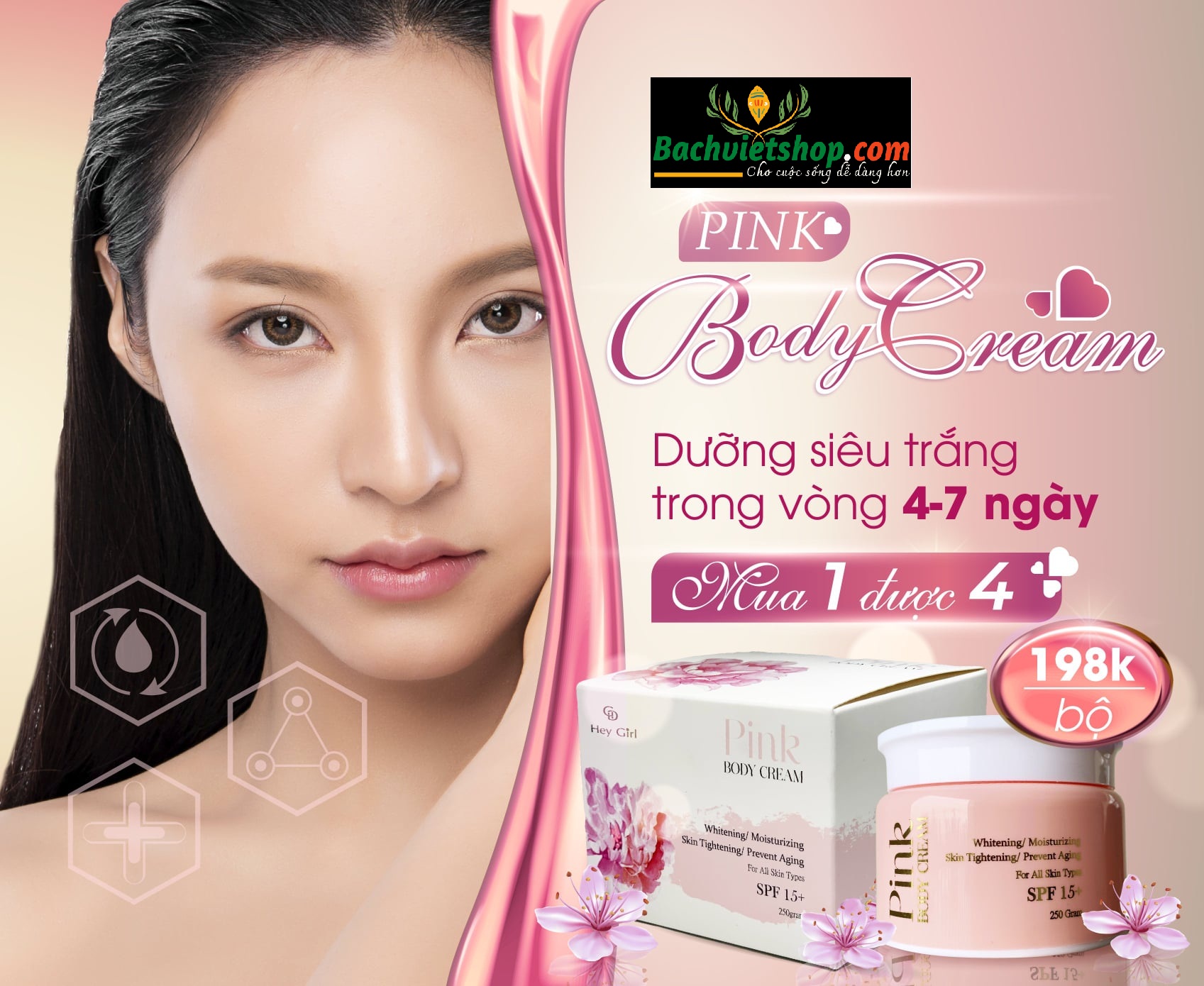 Kem trắng da body pink k hồi tone. kích trắng an toàn (hải âu việt)