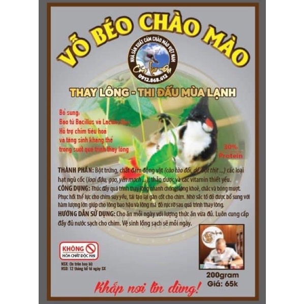 Cám vỗ béo thay lông chào mào-lão đại
