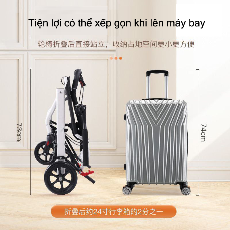 Xe lăn di động,Xe đẩy người già nhẹ gấp đơn giản,Xe lăn du lịch siêu nhẹ