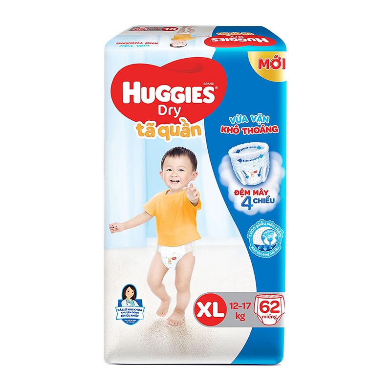 Bỉm/tã quần huggies size xl cho bé 12 - 17kg thoát ẩm thấm siêu nhanh - loại 18/34/62 miếng