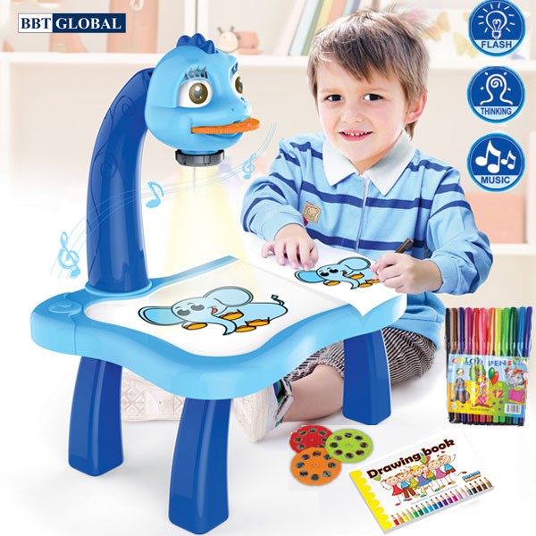 Bộ đèn bàn máy chiếu học vẽ Serie size to LOẠI 1 YM6776/YM6886 Kèm sổ tập vẽ, bộ bút màu 12 bút, 3 thẻ với 24 hình khác nhau