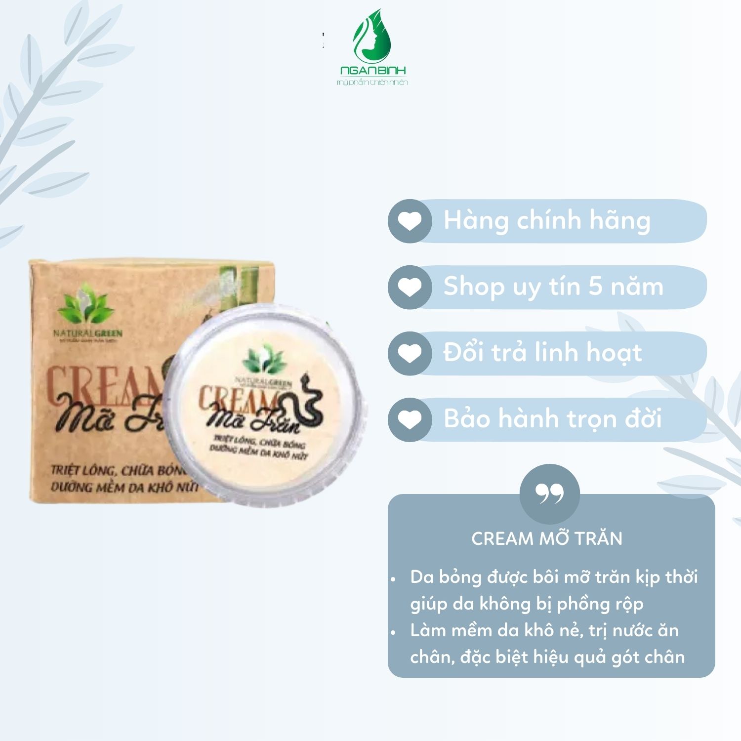 Cream mỡ trăn nano dưỡng da, dịu vết bỏng, se khít lỗ chân lông