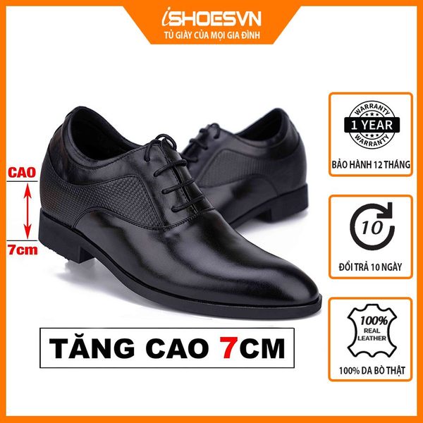 Giày công sở nam oxfords da bò thật tăng chiều cao 7cm giày độn đế, da