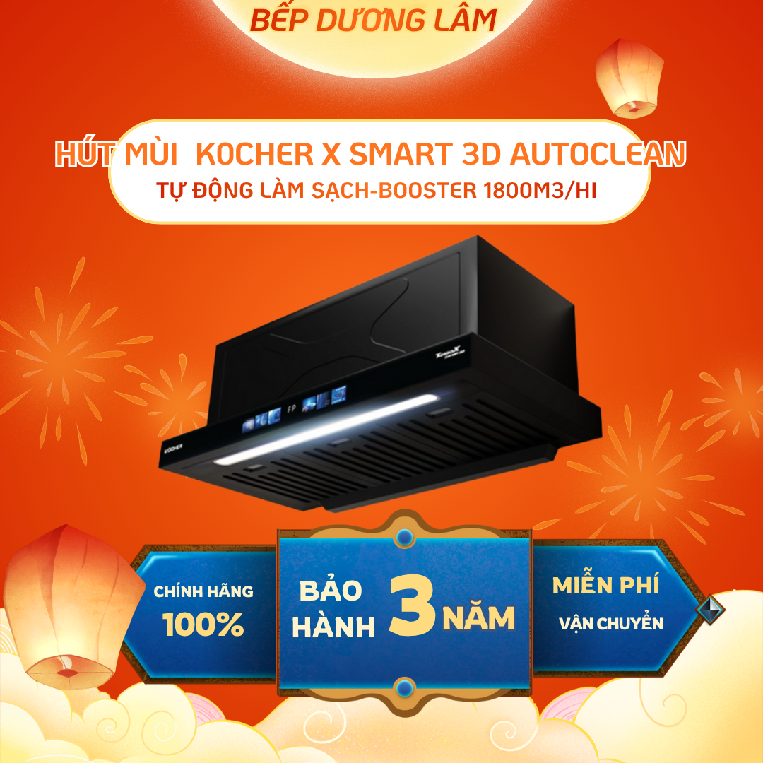 Hút mùi Kocher X SMART 3D AUTOCLEAN | Động cơ thế mới | Công suất hút 1800m3/h | Hàng chính hãng