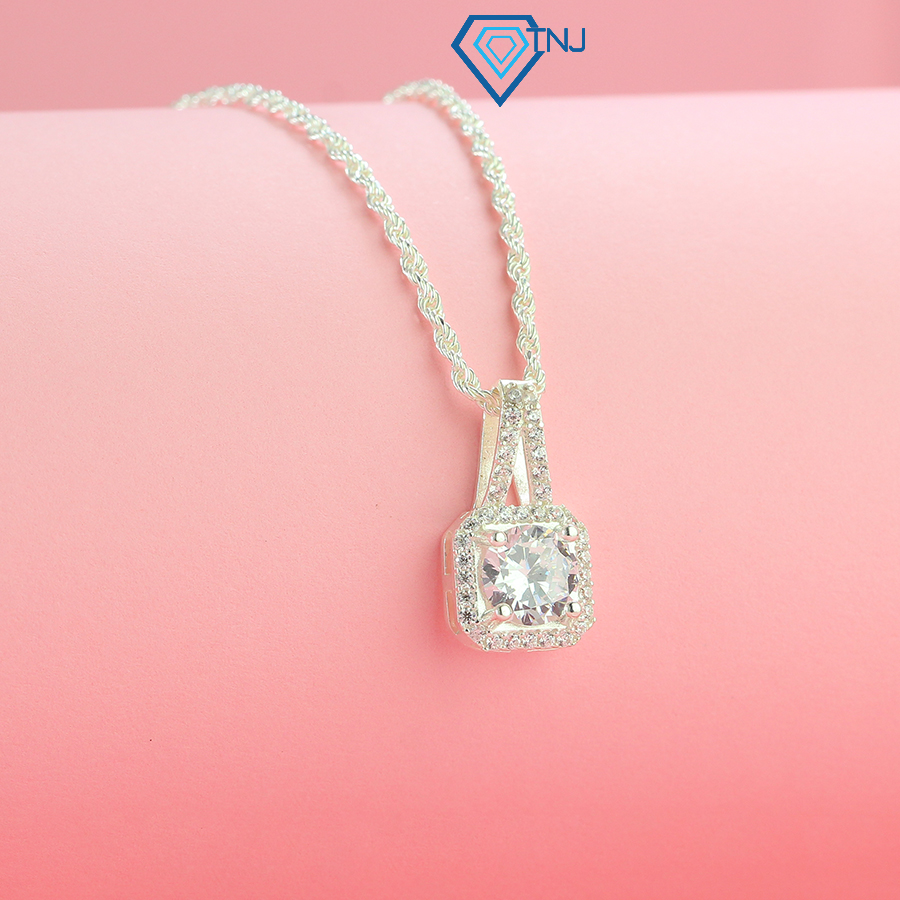 Dây chuyền nữ bạc tnj cao cấp mặt vuông đính đá lấp lánh dcn0665 - trang sức tnj