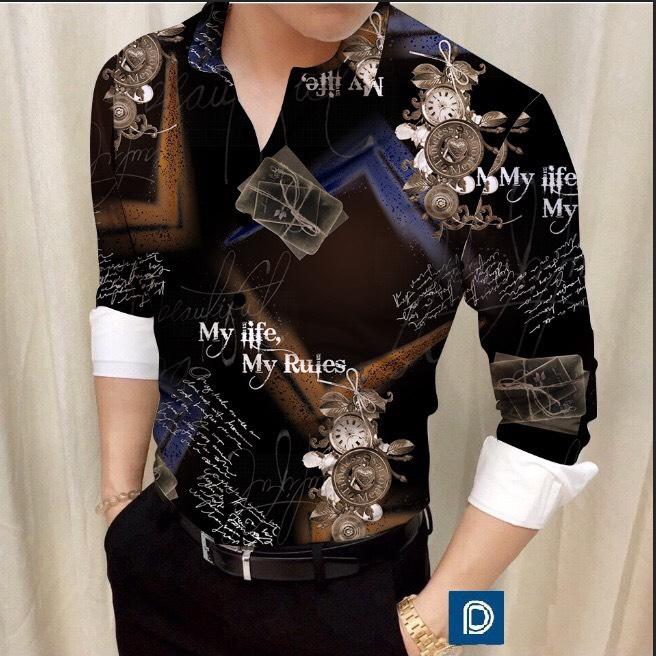 ÁO SƠ MI NAM CHẤT ĐẸP 5D THÁI HỌA TIẾT MY LIFE  DDQ MS79