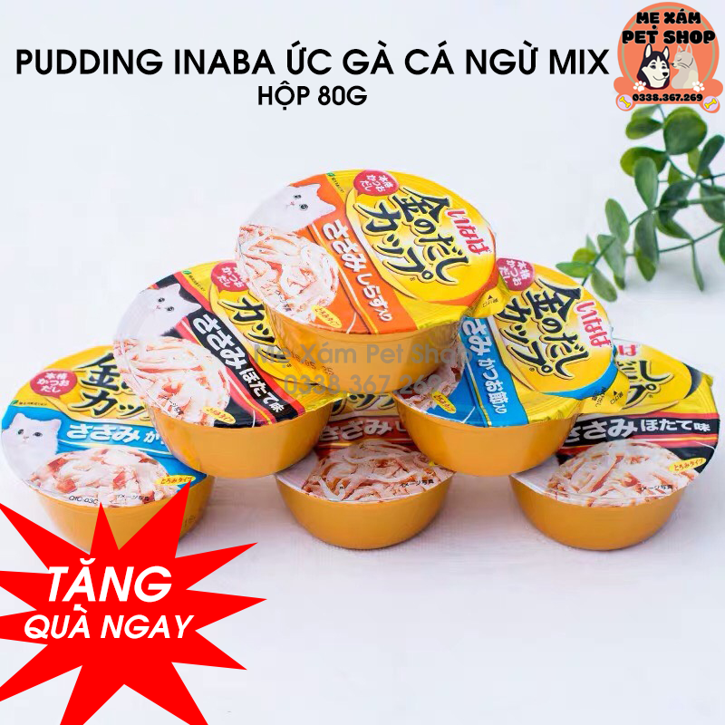 Pudding pate inaba ức gà cá ngừ💕tặng quà ngay💕thịt xé với xốt thơm ngon💕mix vị ức gà, cá ngừ, sò điệp, cá cơm,..hộp 80gr