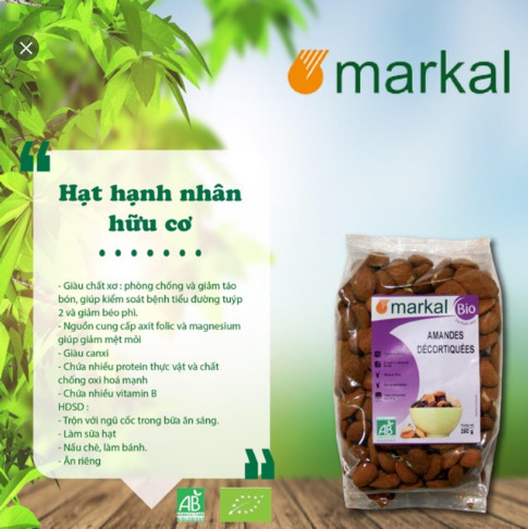 Hạt hạnh nhân hữu cơ đã tách hạt Markal 250g