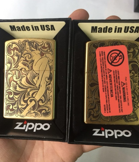 Bật Lửa Zippo khắc 5 MẶT HÌNH THIẾU NỮ - RUỘT VÀNG