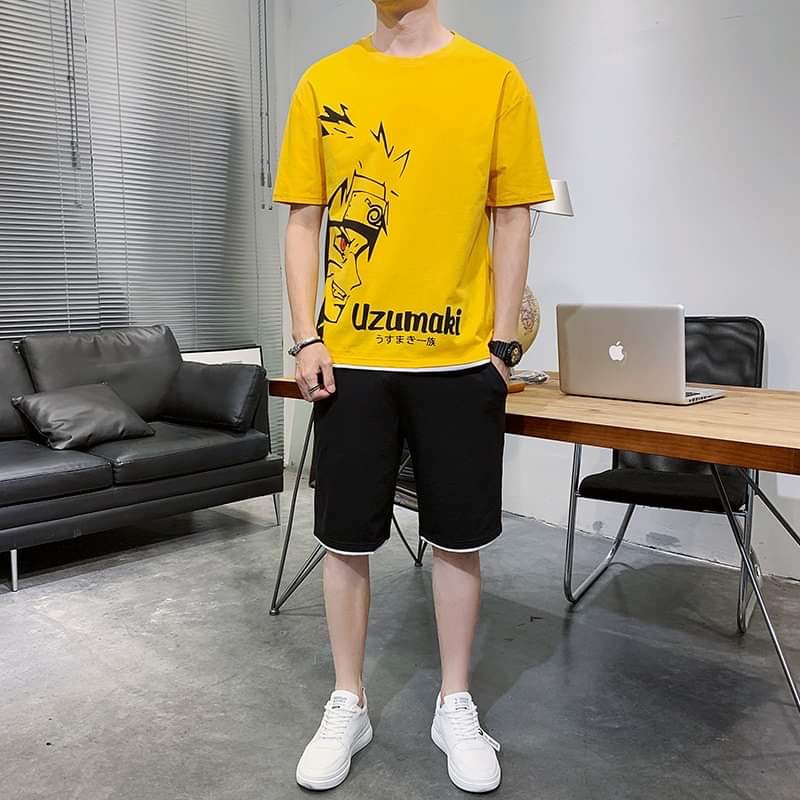 [HCM](FREESHIP TOÀN QUỐC) Đồ Bộ thun nam phong cách hàn quốc, Nguyên sét áo thun kèm quần short UZUMAKI mẫu mới
