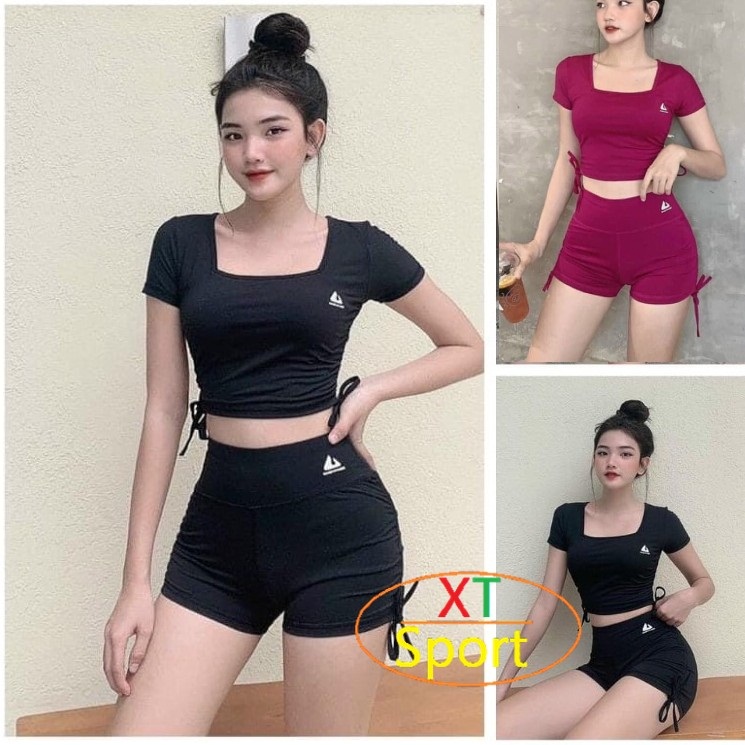 Quần áo tập Gym, yoga, aerobic nữ, Bộ tập gym nữ cổ vuông quần đùi rút chất đẹp, co giãn tốt GM663