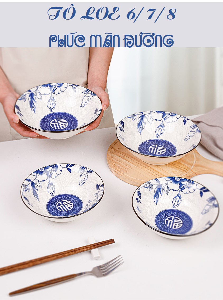 Tô loe gốm sứ cao cấp họa tiết phúc mãn đường – đủ size