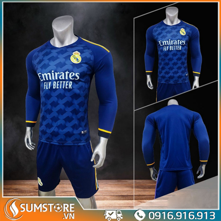 [HCM]Áo Bóng Đá Rean Madrit Xanh Đen Dài Tay Mới - Đồ Đá Banh 2023