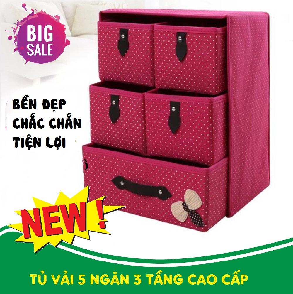 Tủ gỗ ngăn kéo, Tủ nhựa 2 cánh 5 ngăn kéo, Tủ Đựng Đồ 5 Ngăn 3 tầng, nhỏ gọn tiện ích, dễ dàng sử dụng, Chất liệu vải khung coton nhựa