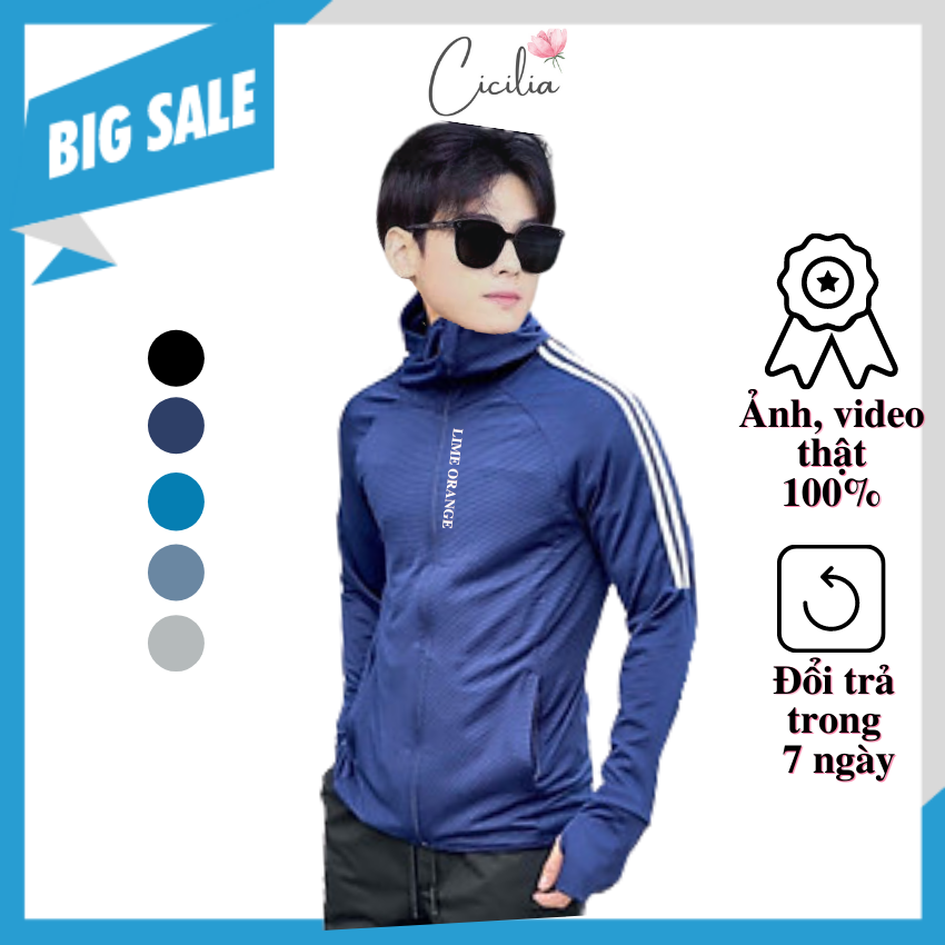 [Sport Trẻ Trung] Áo Chống Nắng Nam Thông Hơi Thoáng Mát, Viền Thể Thao In Chữ Lime Orange Trẻ Trung, Áo khoác Có Mũ, Dài Tay Che Nắng Hiệu Quả, Cicilia