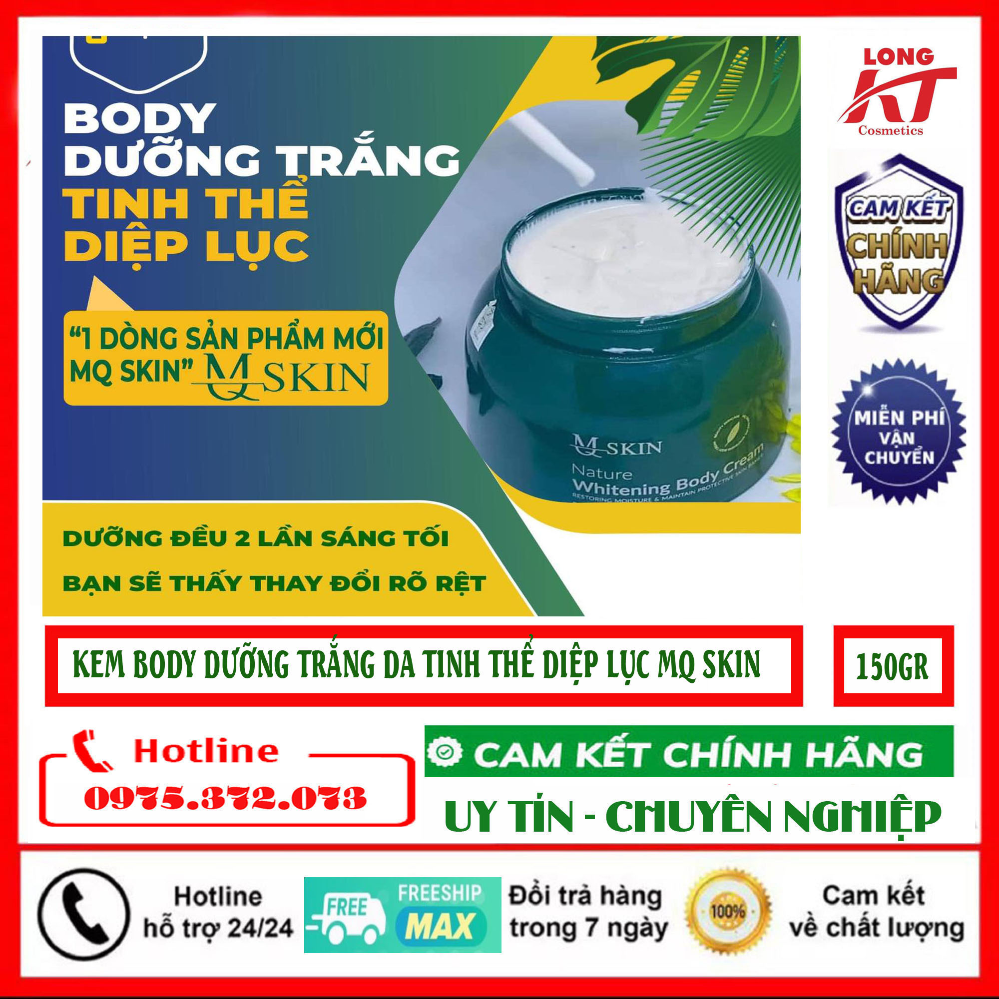 [Hàng chính hãng giá sĩ Mq skin] Kem Body Diệp Lục MQ SKIN Kem Body Dưỡng Da Toàn Thân 150g Kembody dưỡng trắng da tinh thể không bết rít ,thấm nhanh,thơm mùi nước hoa mq skin hộp 150gr