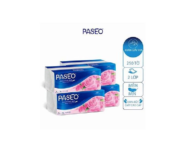 Combo 4 gói khăn giấy rút Paseo nhập khẩu 250 tờ 2 lớp