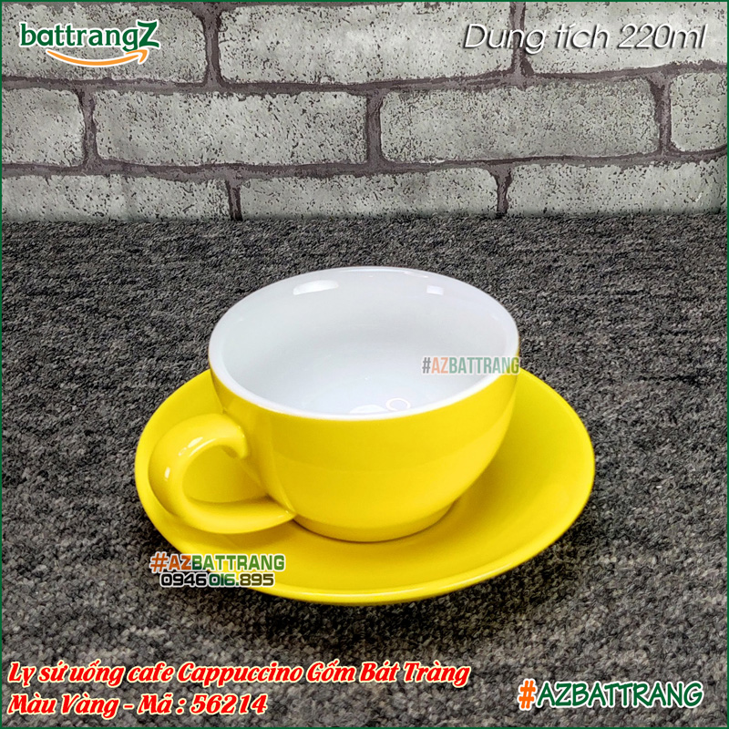 Bộ ly sứ uống cafe Cappuccino màu Vàng gốm cao cấp Bát Tràng