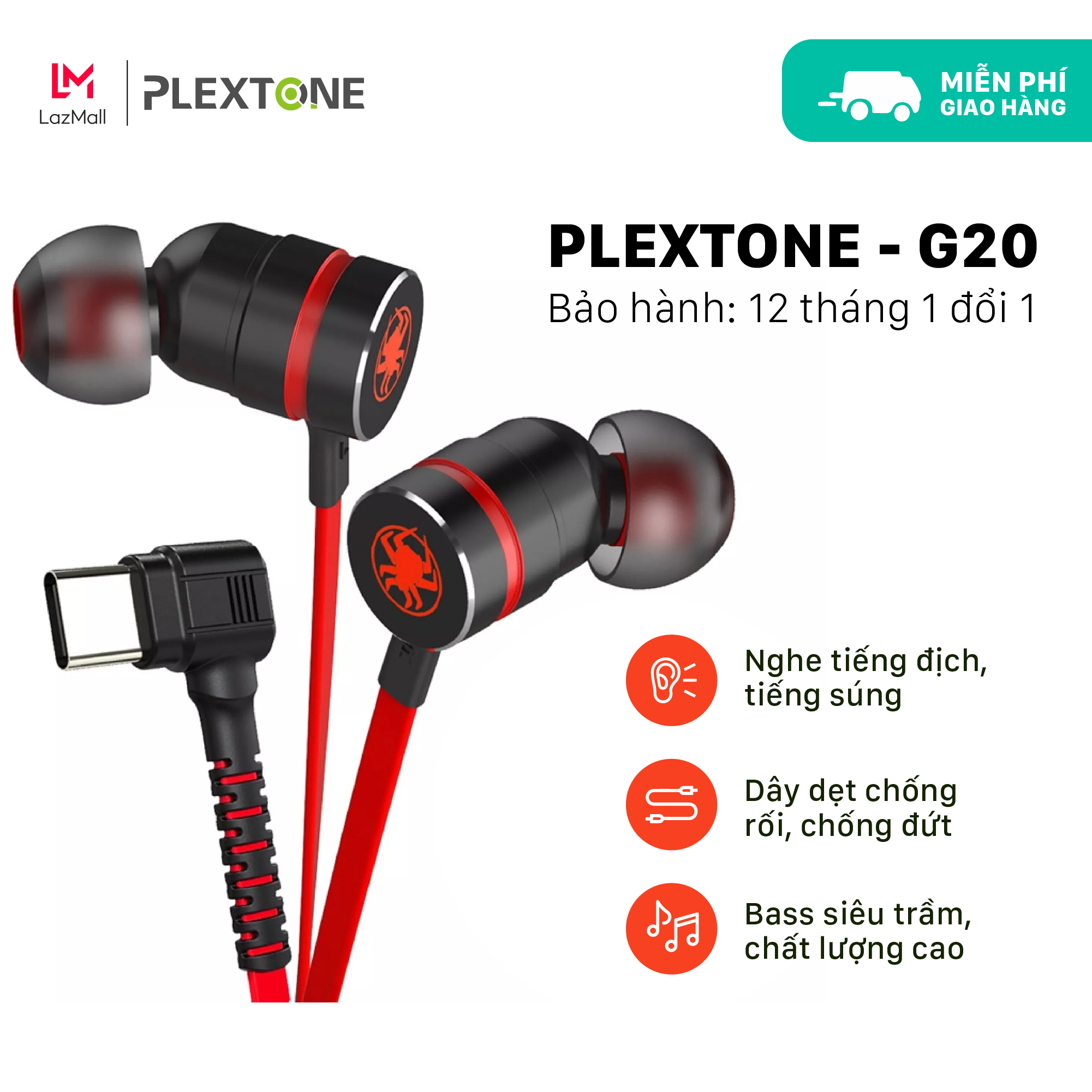 Tai nghe USB Type C Gaming cho điện thoại tương thích với xiaomi, samsung, oppo Plextone G20, Jack cắm chữ L chống gẫy, dây dẹt chống rối dài 1.2m, hỗ trợ chống ồn, nghe nhạc hay, tích hợp mạch lọc âm thanh nghe nhạc hay hơn tai nghe AKG.