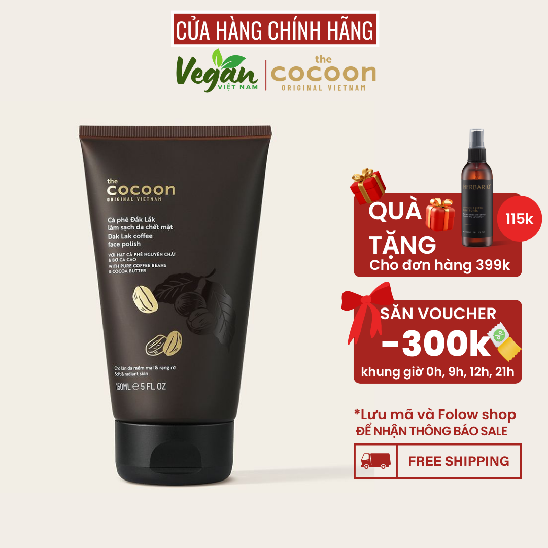 Cà phê Đắk Lắk làm sạch da chết cho mặt làm sạch da giúp ngăn ngừa mụn làm thông thoáng lỗ chân lông 150ml - Vegan Việt Nam