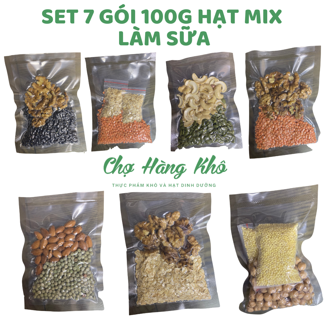 Set 7 gói hạt dinh dưỡng/ hạt nấu sữa mix sẵn hút chân không gói 100g