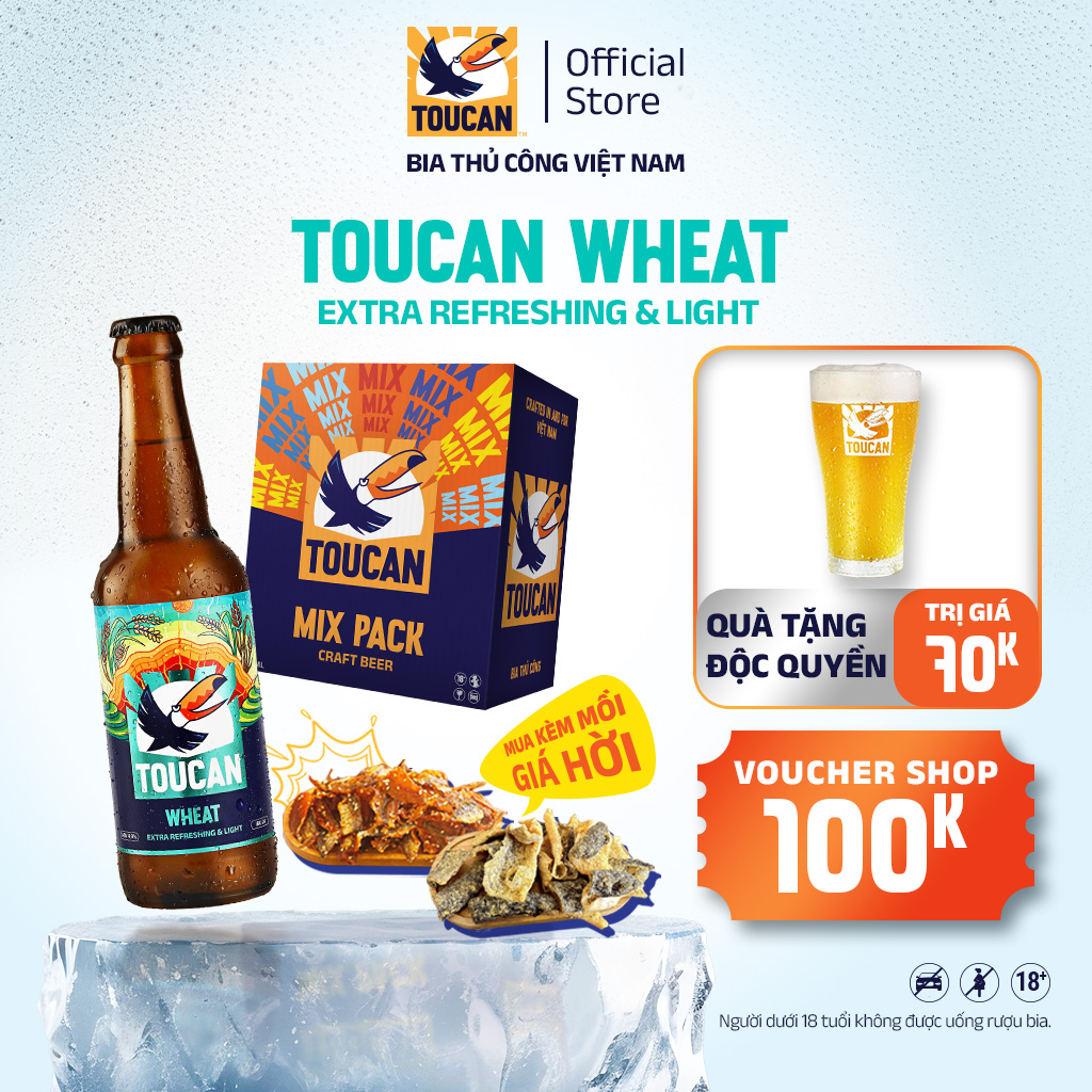Bia Thủ Công Toucan Wheat - Hương Cam Chanh & Lúa Mì Thùng 6 Chai 330ml