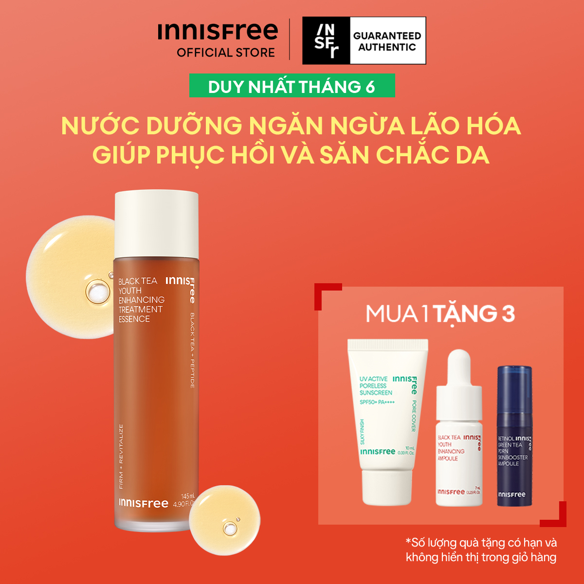 Nước dưỡng ngăn ngừa lão hóa từ trà đen INNISFREE Black tea Youth Enhancing Treatment Essence 145ml