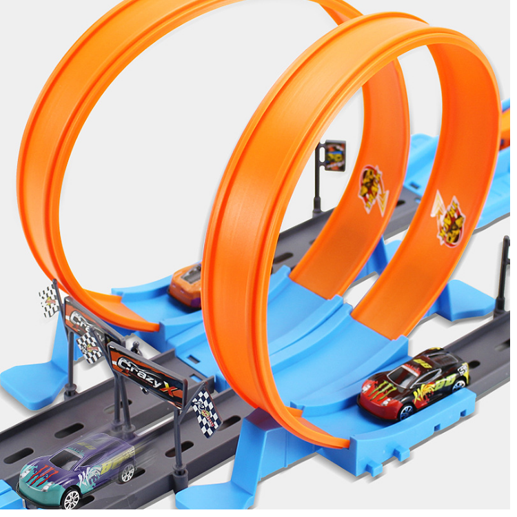 Bộ lắp ghép đường đua ô tô đồ chơi trẻ em gồm 40 chi tiết bằng nhựa kèm 4 xe ô tô mini