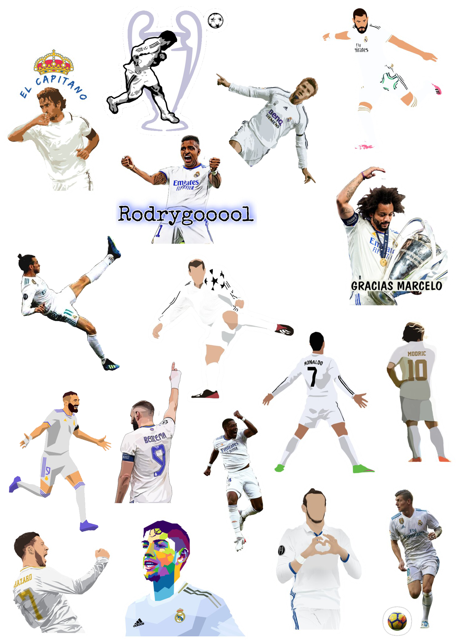 Bộ 34 sticker hình dán REAL MADRID, hình dán nón bảo hiểm, hình dán laptop