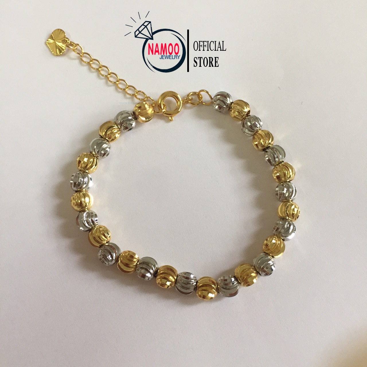 Lắc Tay Vàng Mạ 24k Nữ, Lắc Tay Bi 2 Màu L129 Namo Jewelry