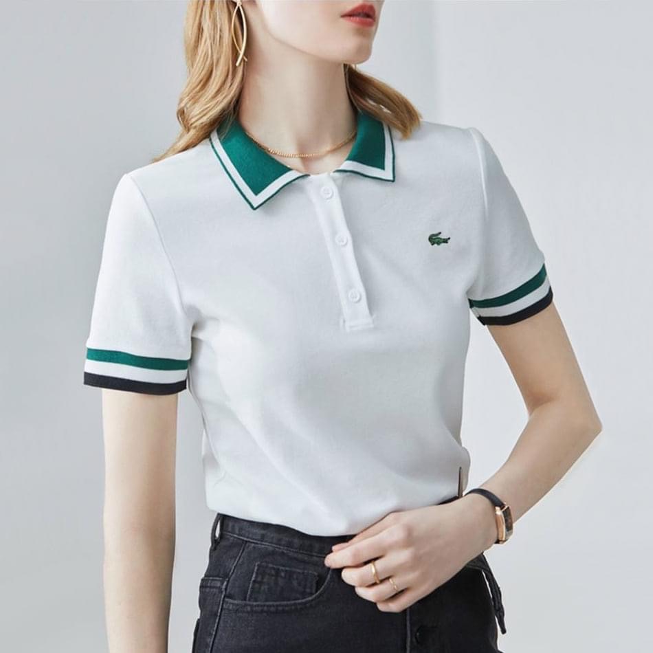 MS492 Áo polo nữ trơn bo viền tay xuất khẩu