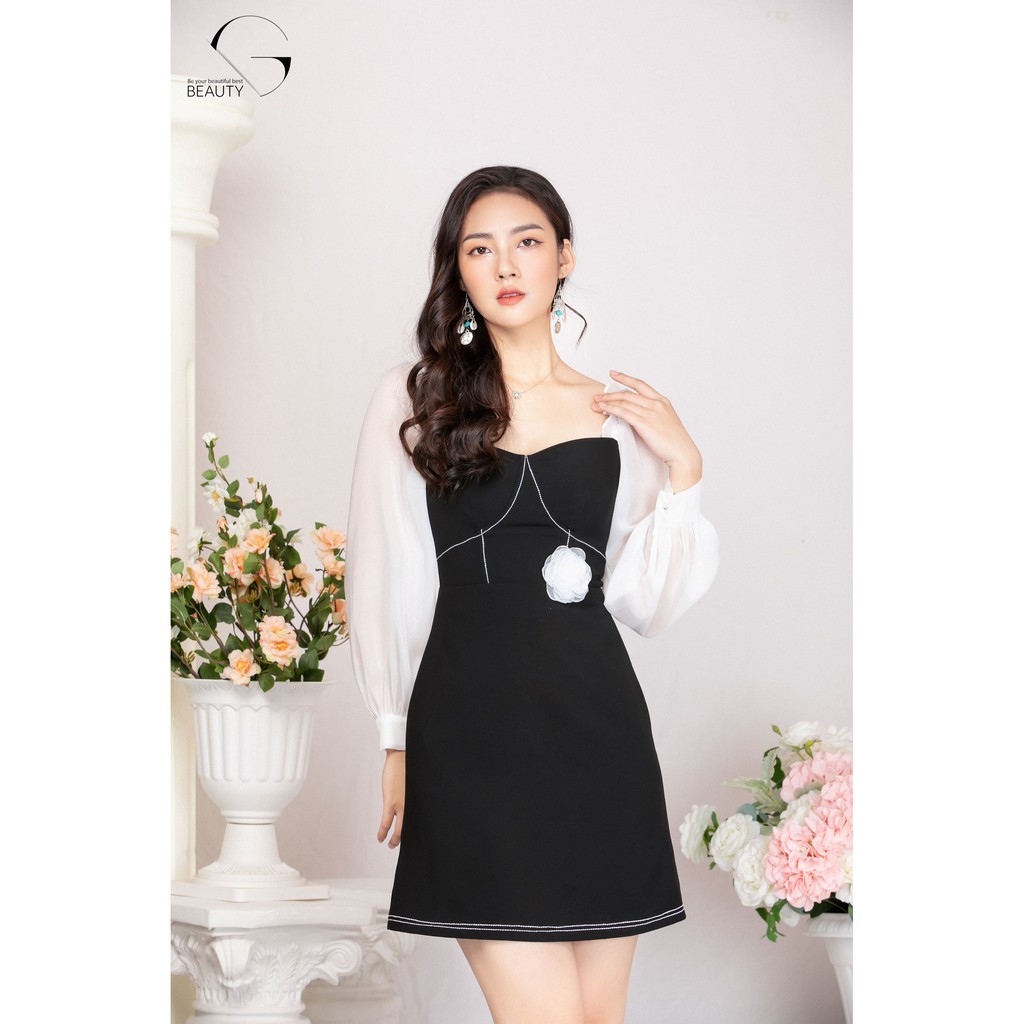 G beauty váy đen phối tay trắng