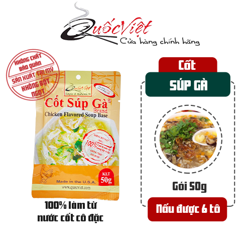 Gia Vị Nấu Súp Gà Cốt Quốc Việt 50g - Nhập Khẩu USA - Chứng Nhận FDA, Không Chất Bảo Quản, 100% Từ Cốt Cô Đặc