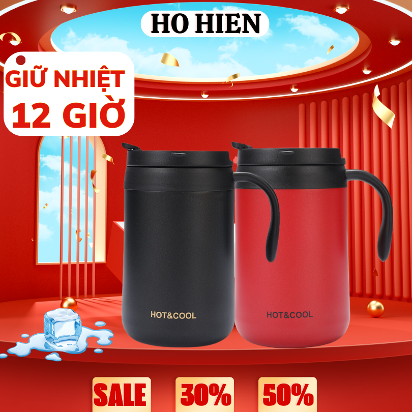 Ly giữ nhiệt inox HOT&COOL 500ml 2 lớp giữ nhiệt nóng lạnh có nắp đậy kín cao cấp