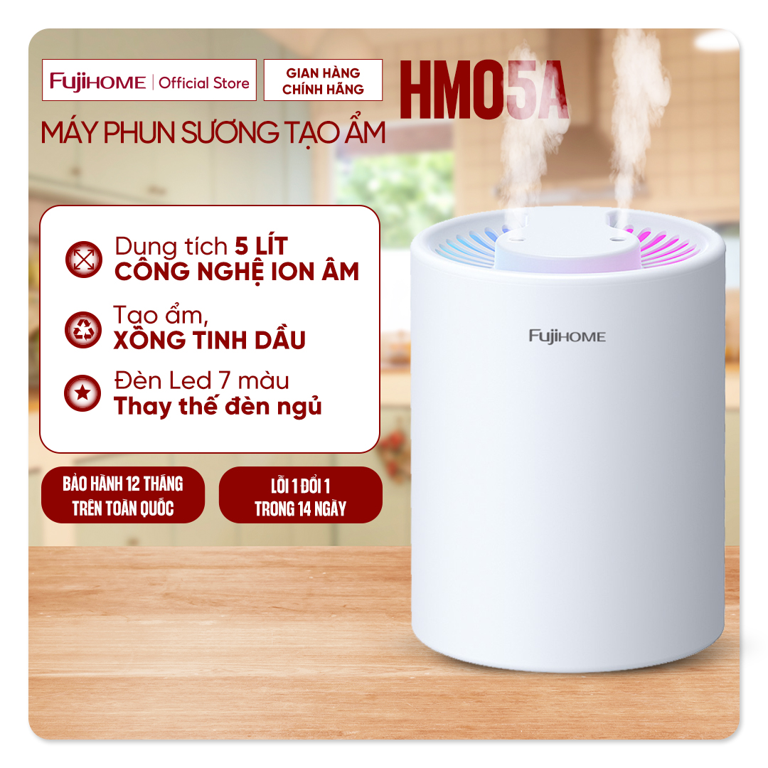 Máy phun sương tạo ẩm 5L FUJIHOME, máy bù ẩm máy khuếch tán xông tinh dầu mini tạo ion độ ẩm phòng ngủ, phòng khách