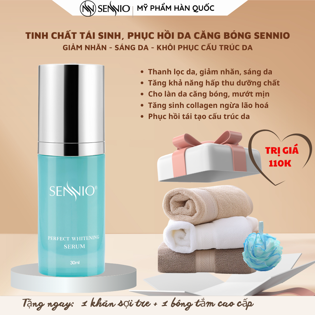 Serum tái sinh làn da Sennio Perfect Whitening Serum dưỡng ẩm da mặt tái tạo và phục hồi da 30ml