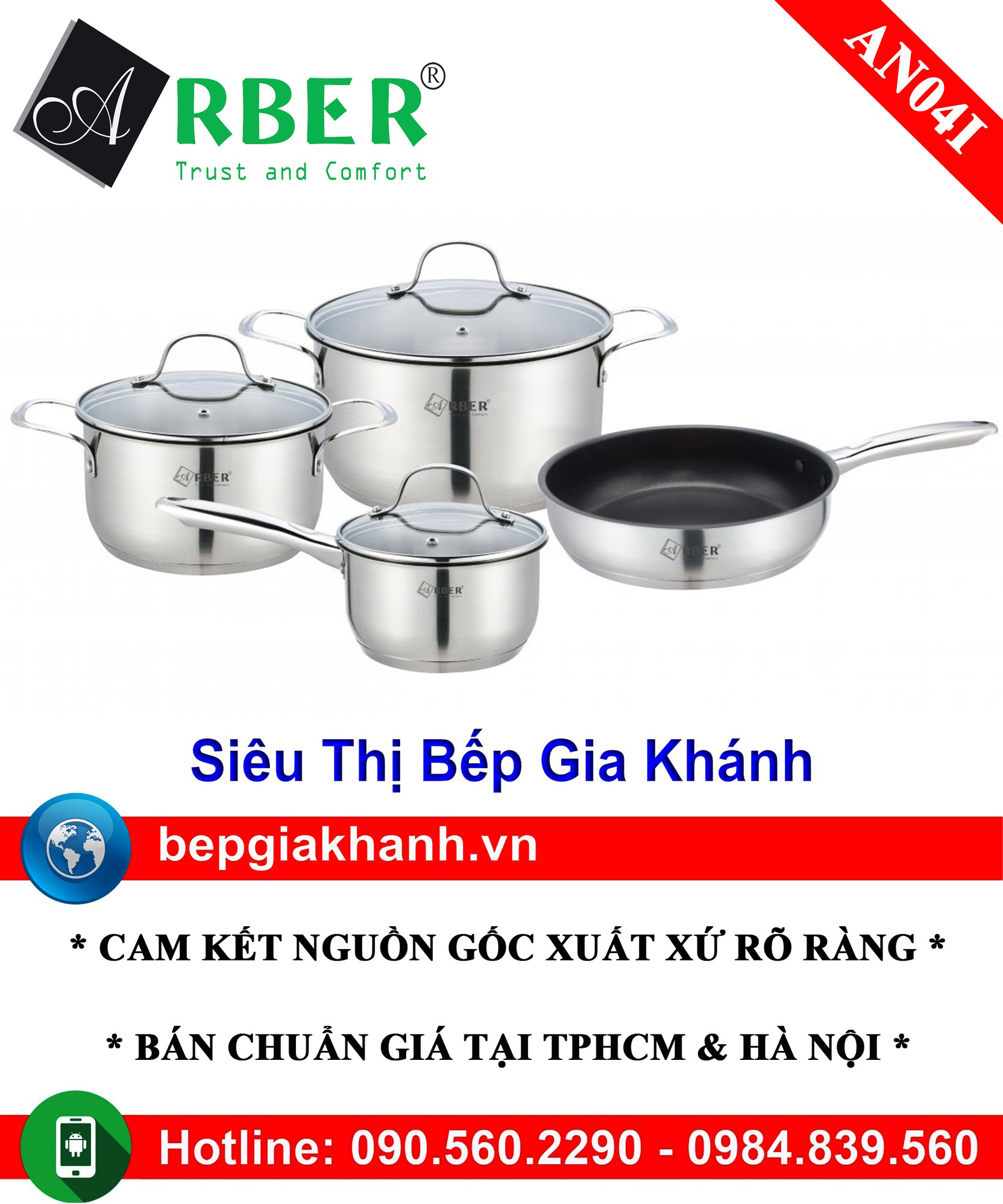 Bộ nồi từ cao cấp Arber AN 04I 4 món bộ nồi bếp từ bộ nồi đáy từ bộ nồi điện từ bộ nồi chảo từ bộ nồi từ bộ nồi bếp từ elo bộ nồi bếp từ elmich bộ nồi inox bộ nồi sunhouse