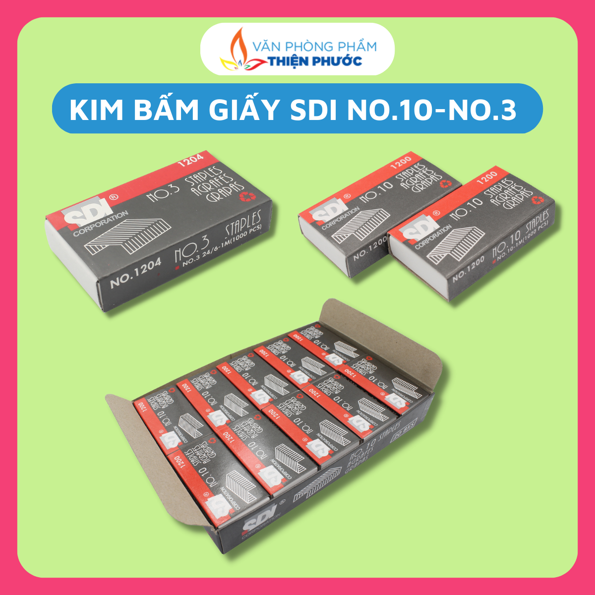 Kim bấm giấy số no.10 - no.3 sdi hộp 1000 kim thiện phước