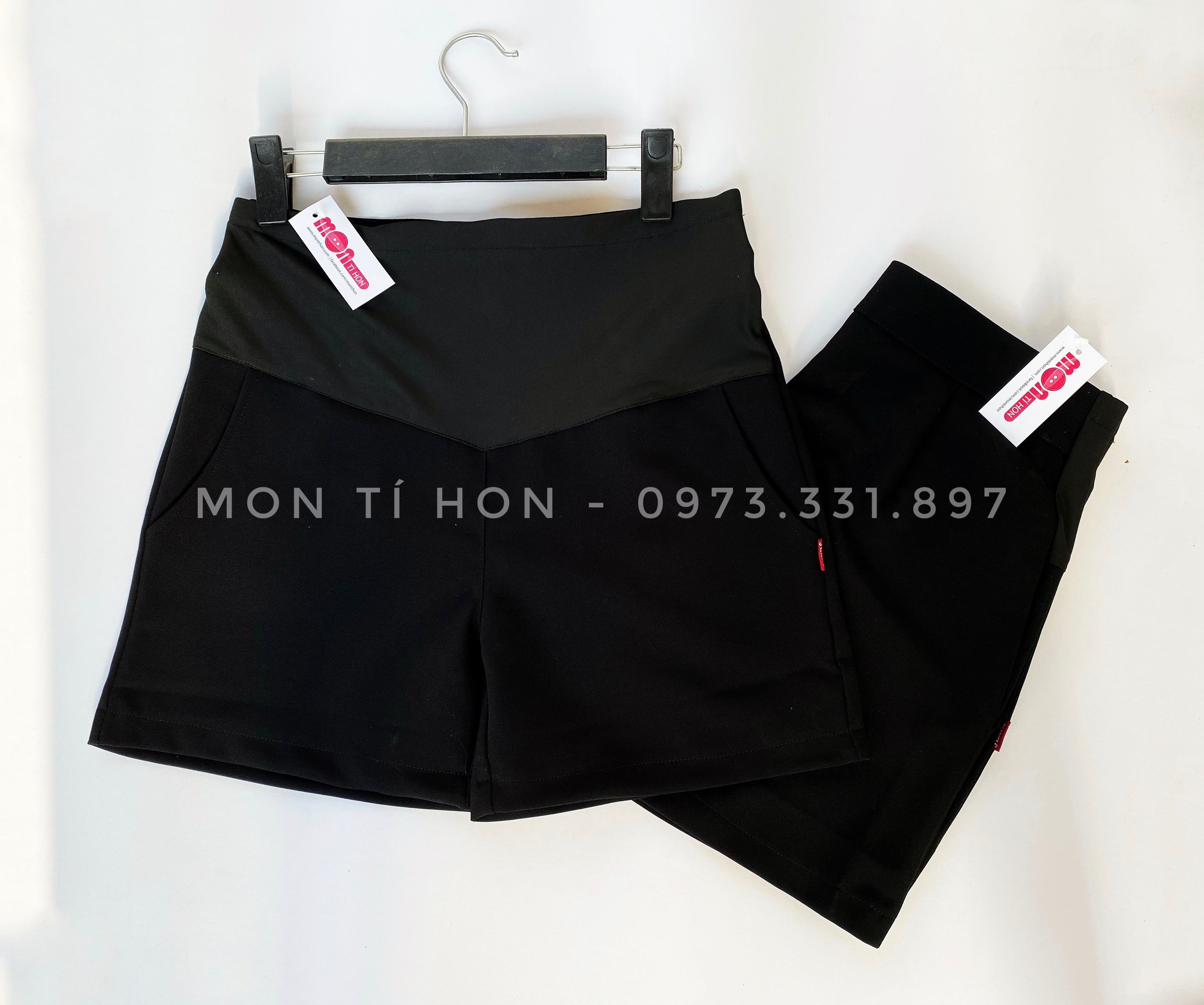 Quần đùi bầu sooc bầu dáng chữ A (Có chun chỉnh và đáp bụng)