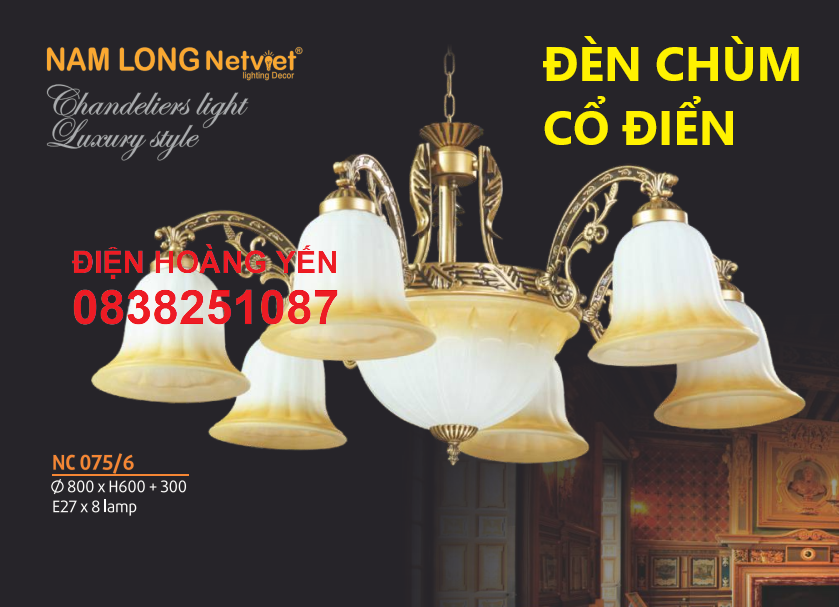 Đèn chùm cổ điển nc075/6 - tặng bóng led