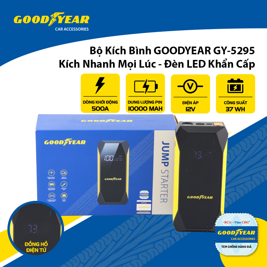 Bộ Kích Bình Cho Xe Hơi 500A GOODYEAR GY-5295 Đa Chức Năng Sạc Dự Phòng 10000mAh Đèn LED Khẩn Cấp - Nhập Khẩu Chính Hãng Giá 3,849,000 Đồng*Miễn phí vận chuyển