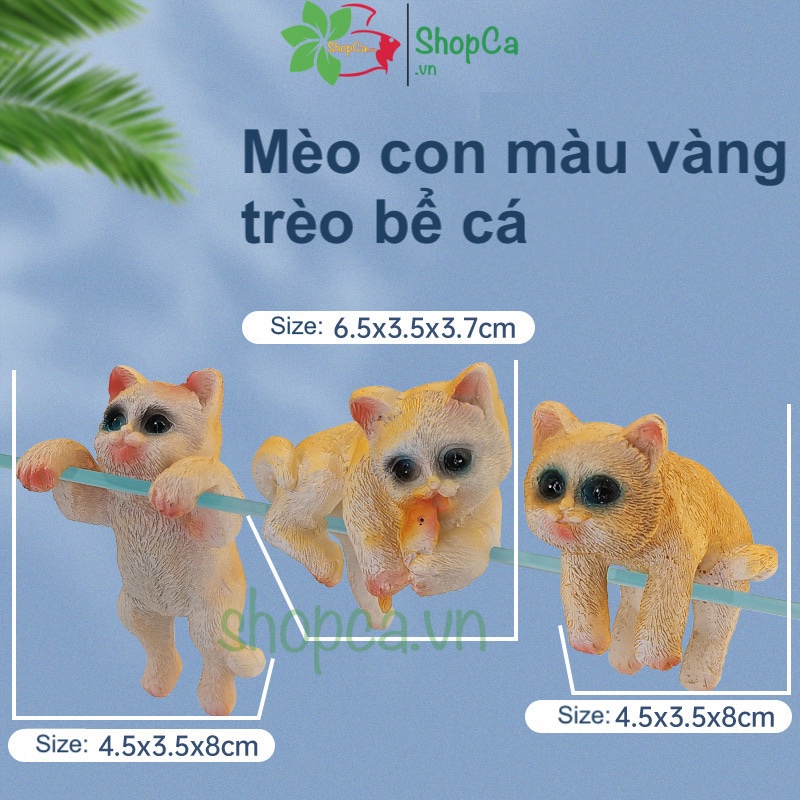 Mèo trèo bể cá, mô hình tiểu cảnh mèo gắn bể cá trang trí bể cá cảnh, bể thủy sinh