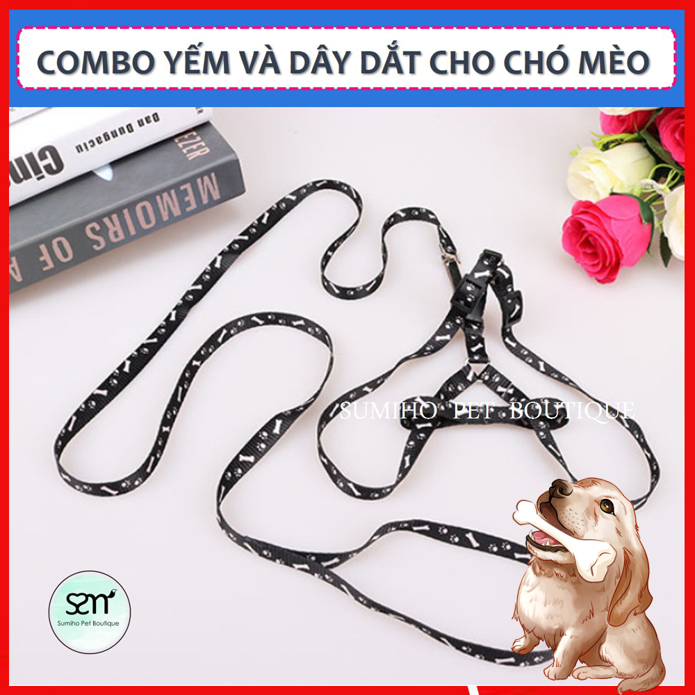 Vòng cổ dạng yếm kèm dây dắt cho chó mèo (Vòng ngực 22-38cm) phù hợp cho các bé dưới 2.5kg