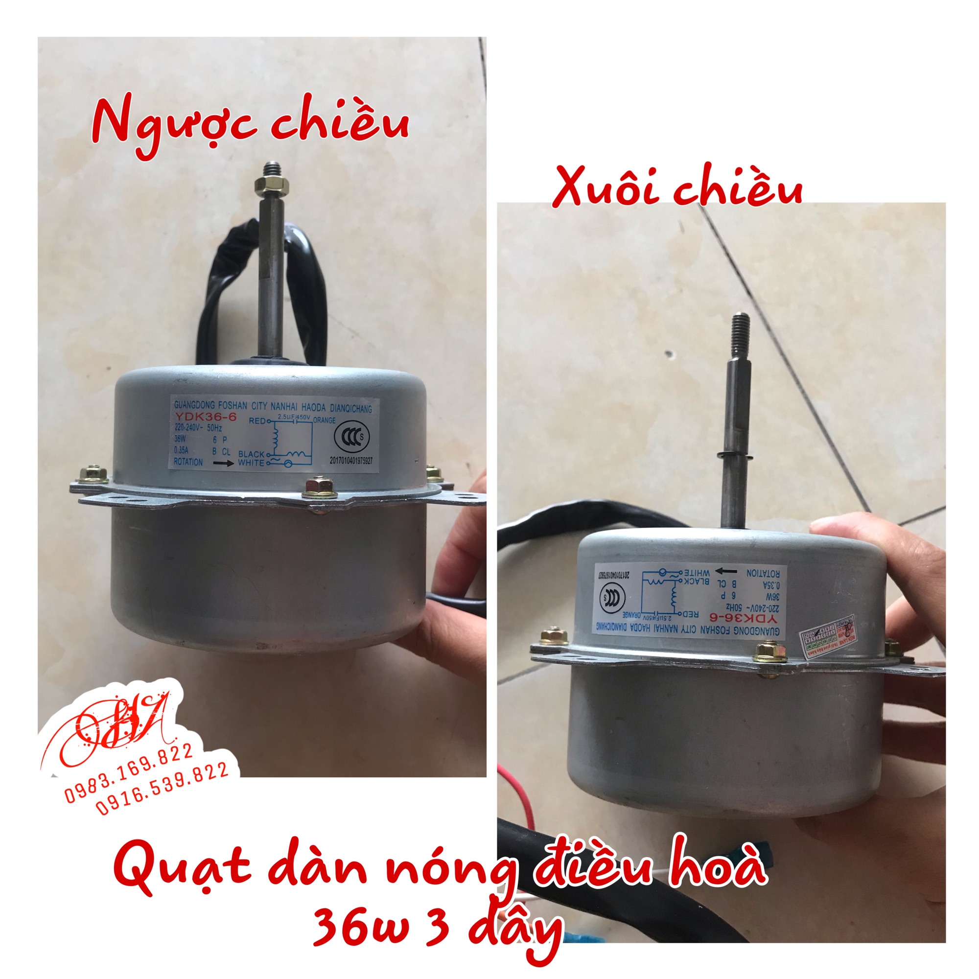 Quạt dàn nóng điều hoà 36w 3 dây xuôi chiều - ngược chiều , vật tư điện lạnh hùng anh